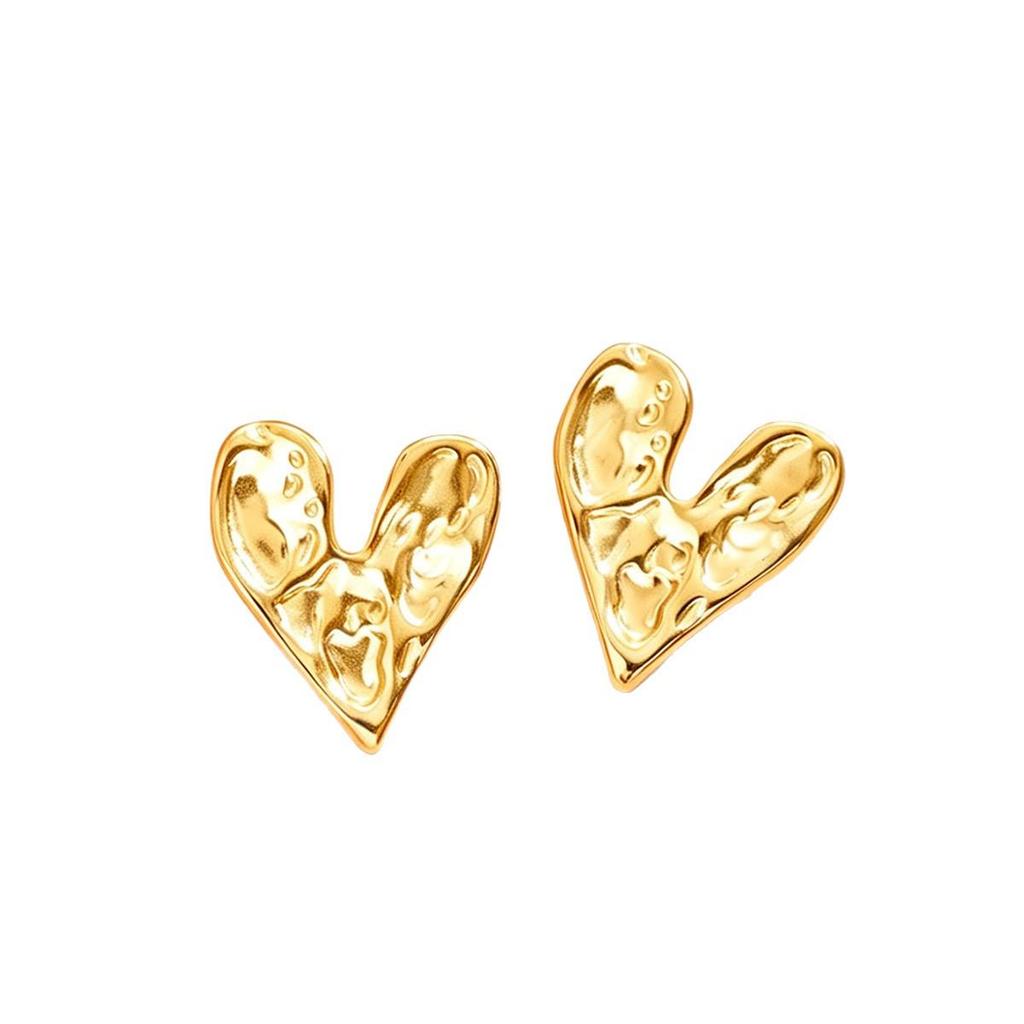 Baroque Irregular Heart 18K Gold-Plated Stainless Steel Stud Earrings