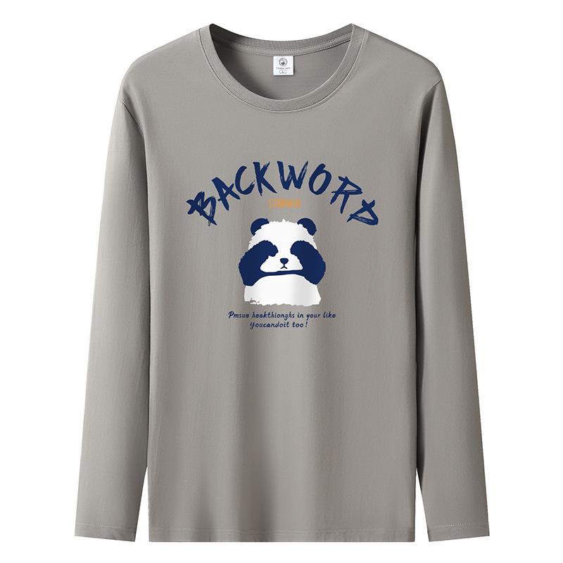 

Футболка большого размера с длинными рукавами и рисунком панды, мужская повседневная толстовка из чистого хлопка S-5XL S хаки