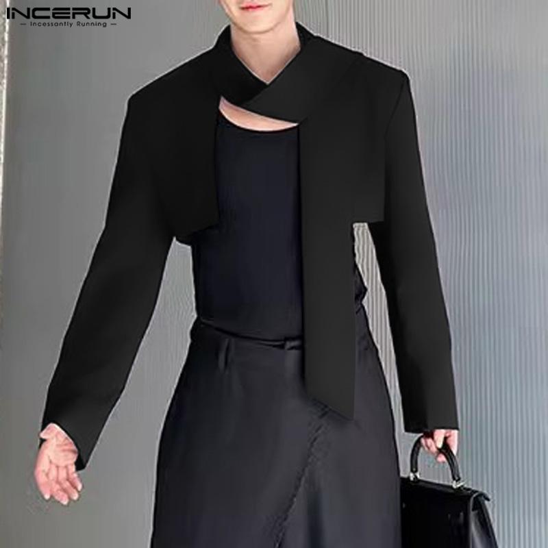 INCERUN Men Long Sleeve Solid Cut Short Tops Cropped Blazer Coats