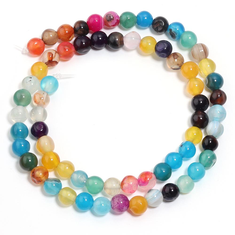 4 6 8 10 12mm Natural Agate Stone Beads Colorful Stripe Round Loose Beads For Jewelry Making DIY Bracelet Necklace Accessories