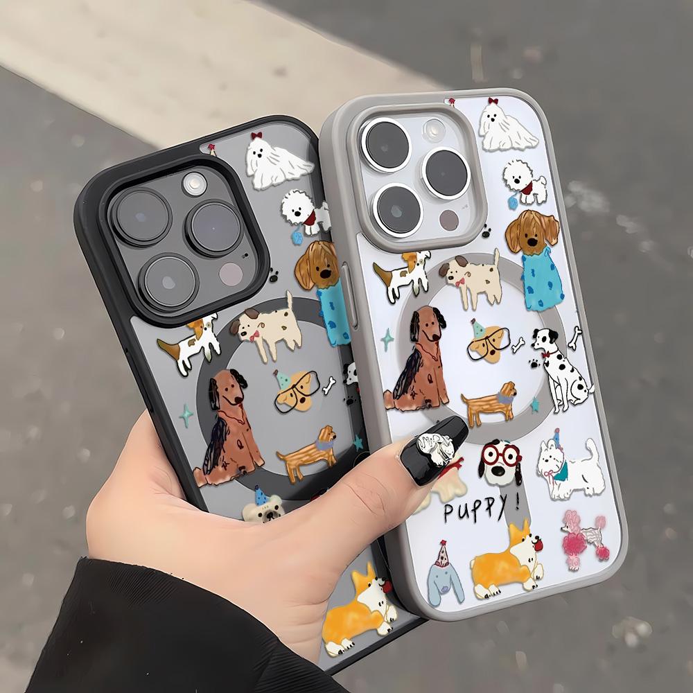 Cute Puppy Cartoon Dog Magnetic Phone Case For iPhone 17 Pro Case iPhone 16 13 11 12 14 15 Pro Max Matte Clear Shockproof Cover