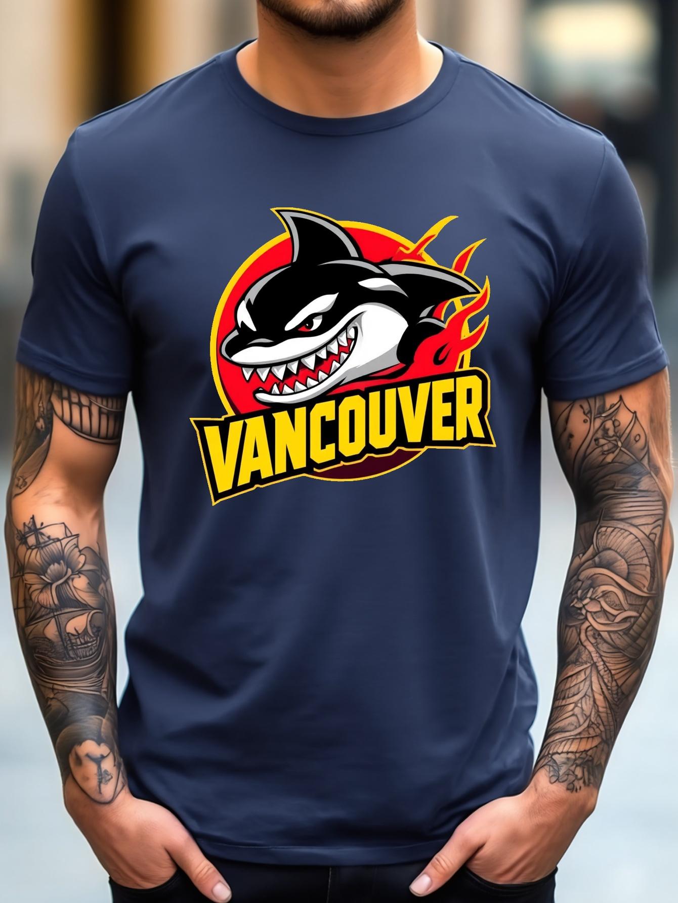 609 Cotton Blend Graphic Print T-shirt - Vancouver Shark & Flames Design L