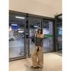 Temperament Contrast Striped Long-sleeved T-shirt for Women Spring New Slim Design One-shoulder Top