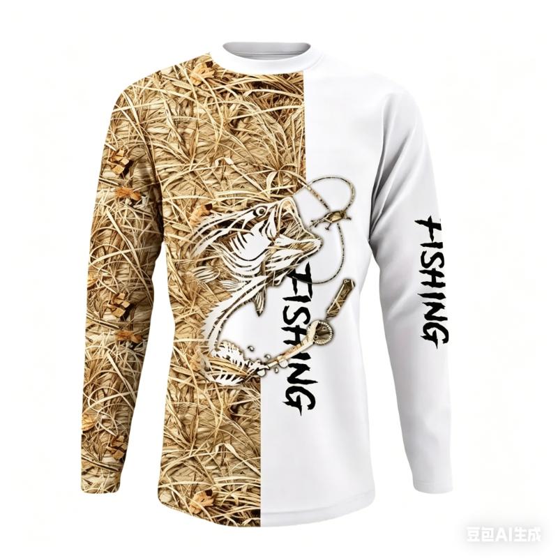 Fishing T Shirt for Men Summer Outdoor Fishing Apparel Sun Protective Long Sleeve 3D Printed Casual Tee UV Resistant Quick Dry