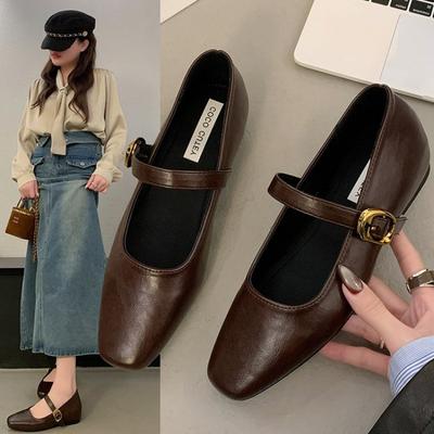 Fashion Hot Selling French Retro Silver Square Head Thick Heel Light Mouth Single Shoes Women's 2025 New Autumn Mary Jane Leather Shoes