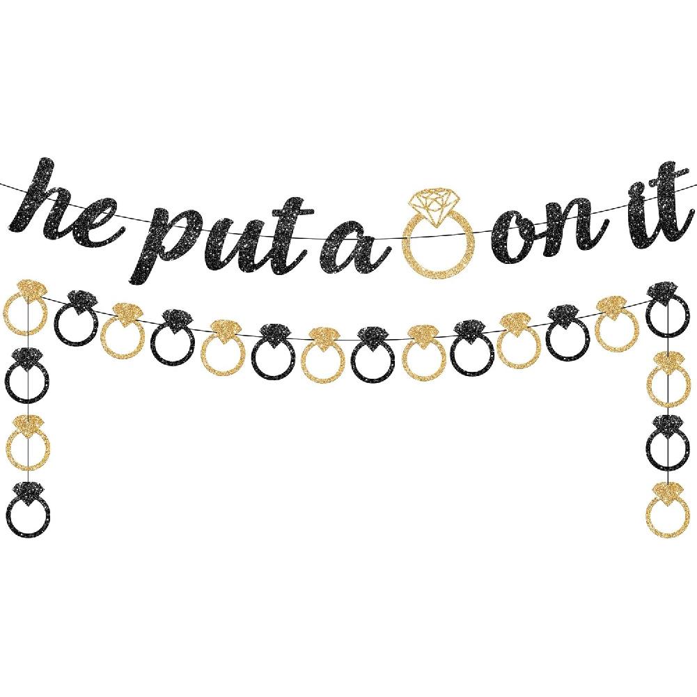 KatchOn, He Put a Ring On It Banner - 10 Feet, No DIY | Gold and Silver Engagement Party Decorations | He Put A Ring On It Sign for Bachelorette Black Gold
