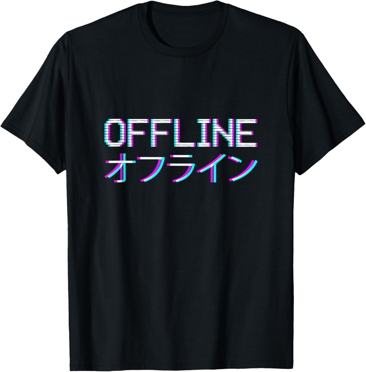 Offline Japanese Saying Vaporwave Aesthetic T-Shirt L
