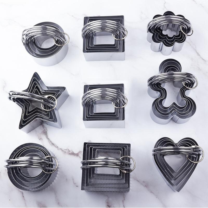5 Pcs Stainless Steel Baking Cookie Cutters Set With Hanging Basket And Dual Handle Mousse Rings For Cake Biscuit Making