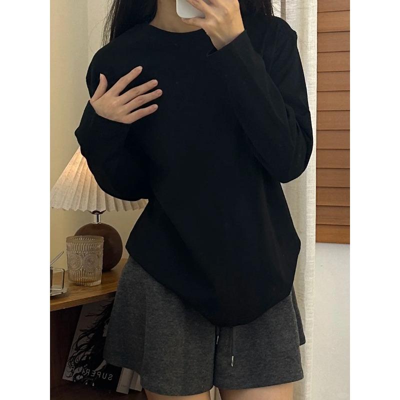 Heavy pure cotton bottoming shirt women's spring simple loose long-sleeved shirt with casual basic white top
