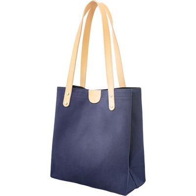 RafiCaro Tote Bag, Plain Canvas, A4 Size, Genuine Leather Handles, Small Shoulder Bag, Navy, for Men and Women