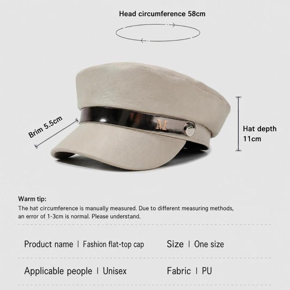 Adjustable Strap PU Leather Beret Hat PU Leather Flat Top Beret Hat  For Women Ladies