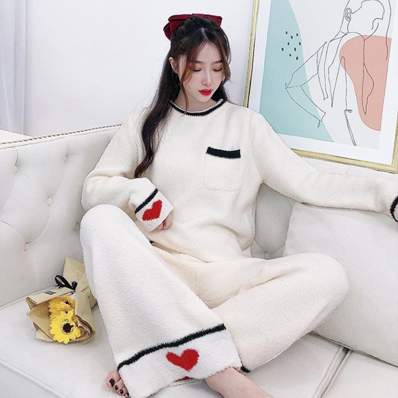 Soft Pajamas for Women In Autumn and Winter Thickened Warm Knitted Ins Cartoon Bear Age-reducing Jacket Home Wear Set