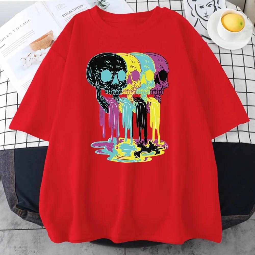 2024 New 4 Vomit From Skulls Funny Printing Cotton T-Shirts For Unisex Personality Fashion Short Sleeve Casual  Unisexs Tee Clothing Unisex