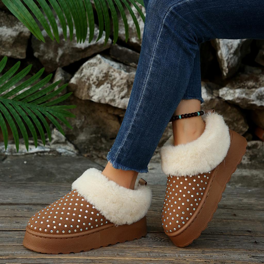 Faux Fur Winter Boots Women 2025 Fashion Sequined Cloth Warm Snow Boots Woman Non-Slip Thicken Plush Ankle Booties Plus Size 43