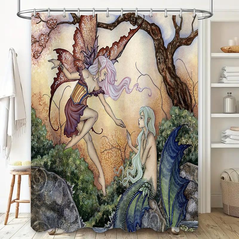Fantasy Forest Fairy Shower Curtain Gothic Mystical Nature Wall Art Decor Home