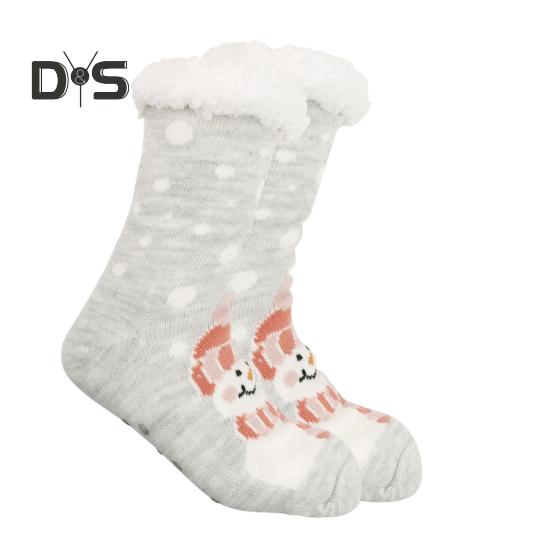 

1 пара зимних носков с рисунком Санта-Клауса и лося, с плюшевой подкладкой, сохраняющих тепло, рождественские носки с высоким голенищем, гетры для ног, осенне-зимний подарок на праздник серый