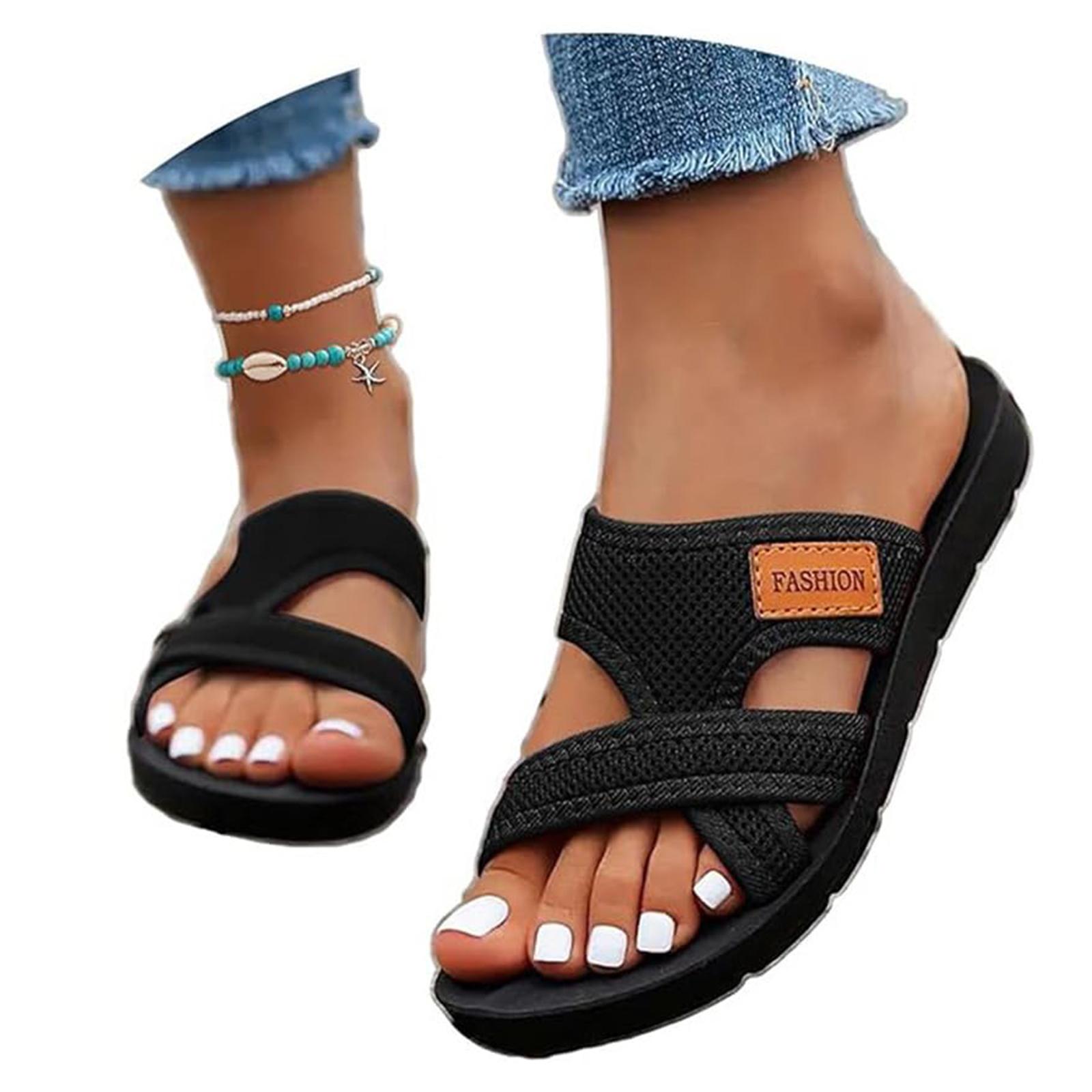 

Womens Slide Sandals, Non- Water-Resistant PU - Sandals with All-Day Comfort for Indoor Outdoor Casual Errands & Beach Days 36 чёрный