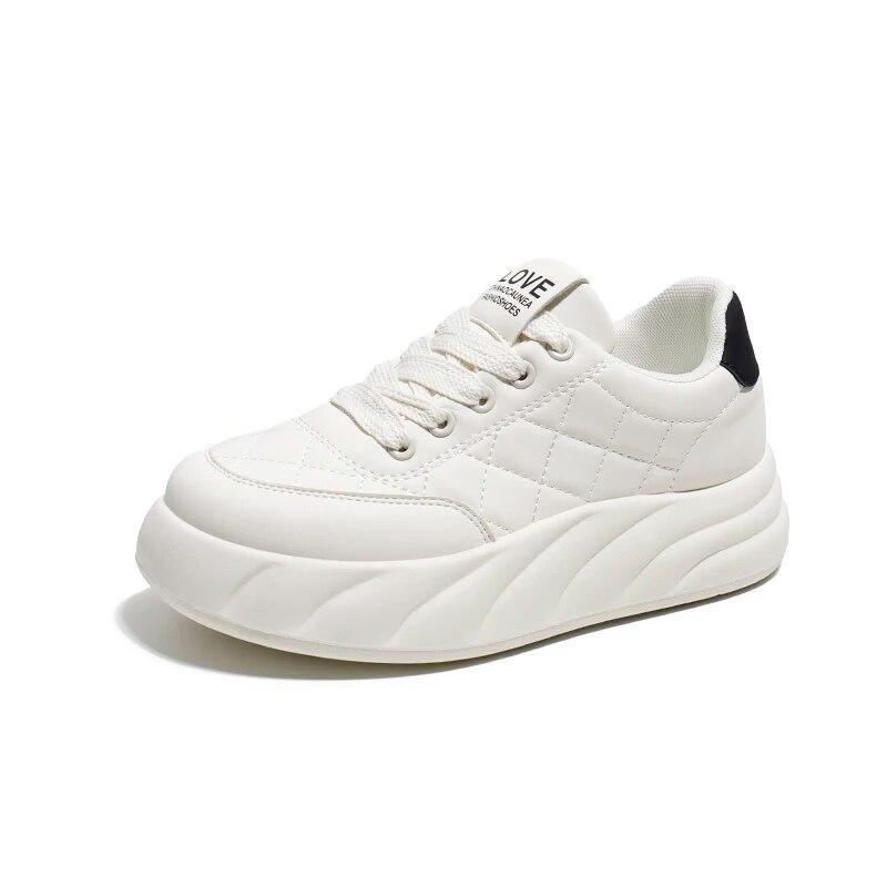 Женские белые прогулочные повседневные кроссовки, удобные студентки, спортивная кожаная обувь с лифтом, дышащая обувь 35 черный белый