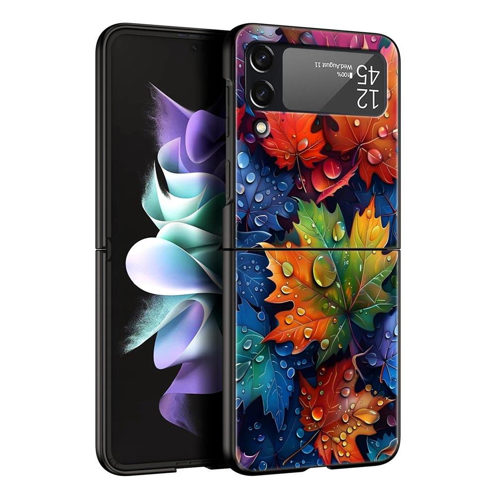 Cartoon Leaf Hard PC Phone Case For Samsung Galaxy Z Flip 7 6 5 4 Black Cover For Galaxy Z Flip 3 Foldable Shell Fundas Capa Bag