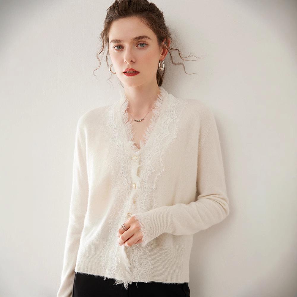 Women's V-neck Tassel Cashmere Knit Cardigan – Versatile Slimming Fashion with Long Sleeves, Loose Fit, and Soft Design.
