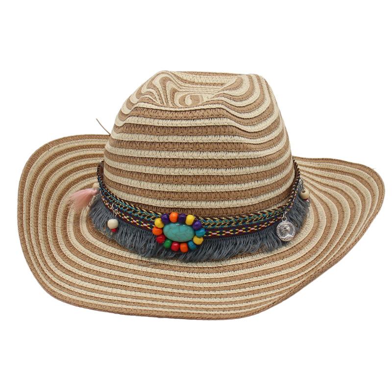 

Manufacturer Wholesale Amazon Western Denim Handmade Straw Hat Top Hat Women S Outdoor Beach Hat Sunscreen Visor one-size-fits-all straw hat [one-line stripes]