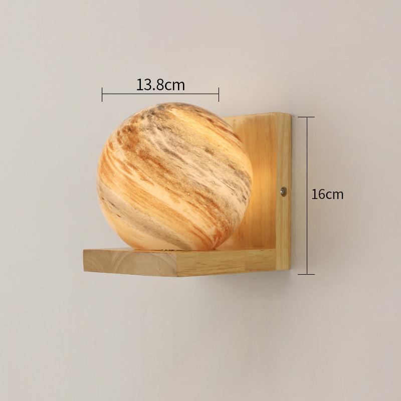 Wood Wall Lamp Nordic Starry Sky Planet Wall Sconce Children's Room Bedroom Bedside Glass Wall Lights for Home Decor