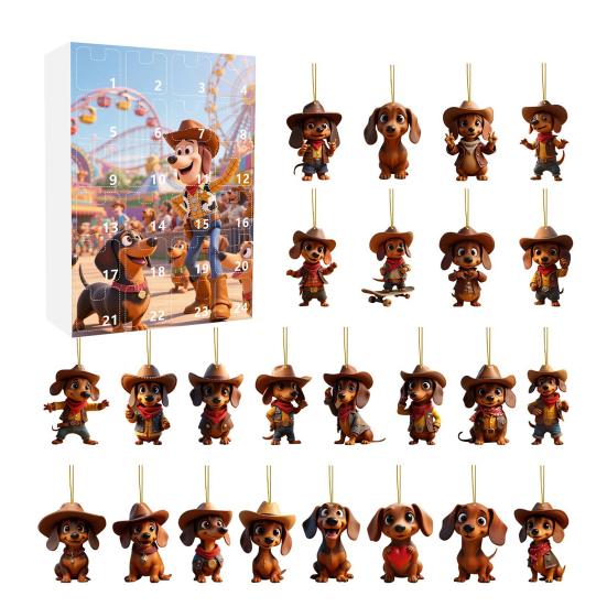 Dachshund Dog Advent Calendar 2025 24 Days Christmas Countdown Calendar with 2D Acrylic Hanging Dachshund Ornaments for Xmas Tree Decor