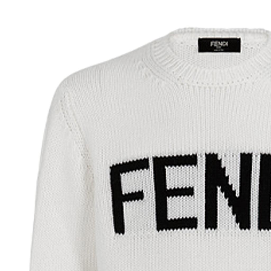Fendi Sweaters Men's White Crew Neck Moderate Straight Fit FZZ387A3M3F0QA0