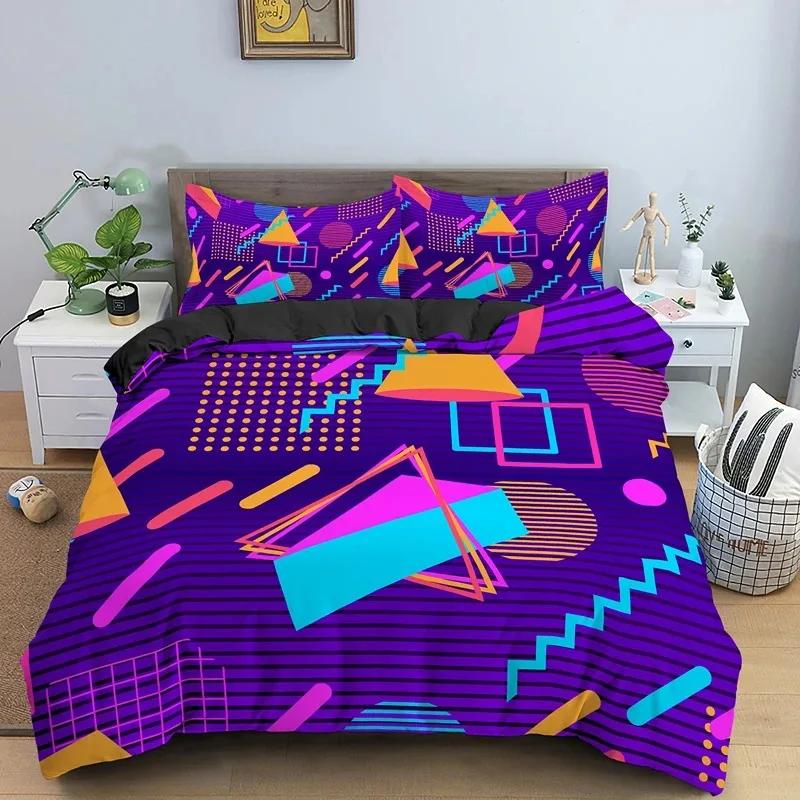 Abstrakt Modern Retro Neon Bettbezug Set Einzel Doppel King Queen Größe Geometrisches Bettwäscheset mit Kissenbezug Bettwäsche