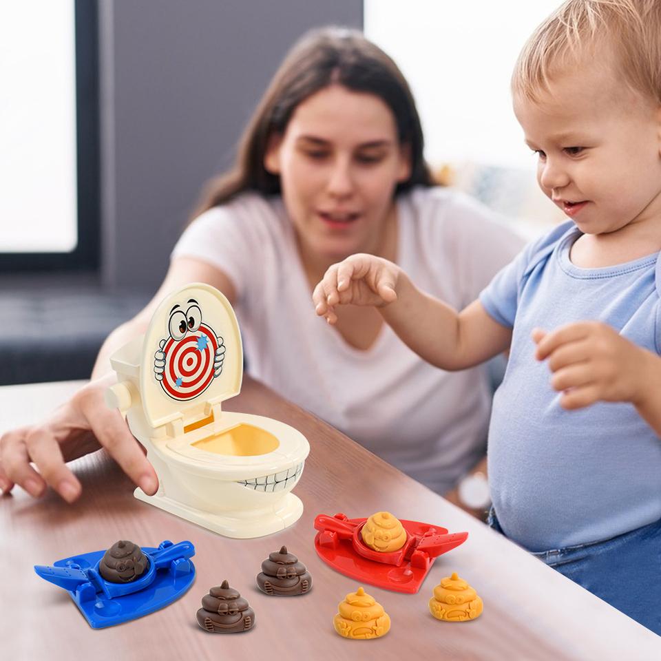 Mini Toilet Catapult Game Two Person Interactive Battle Poop Toys Stress Relief Funny Toilet Simulation Game for Kids Adults