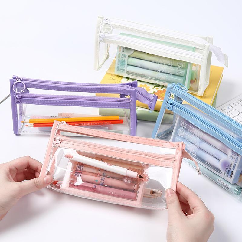Transparent Pencil Case Large Capacity Simple Pen Bag Waterproof Cosmetic Bag School Study Stationery Office Supplies Makeup Bag