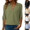 Top da donna casual a manica 3/4 con scollo a V e lavorazione traforata