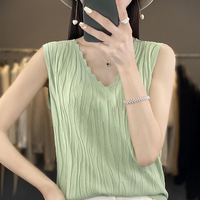 Women Tank Sleeveless MODERN NEW SAGA Summer T-shirt Knit Top Basic Vest Female V-neck