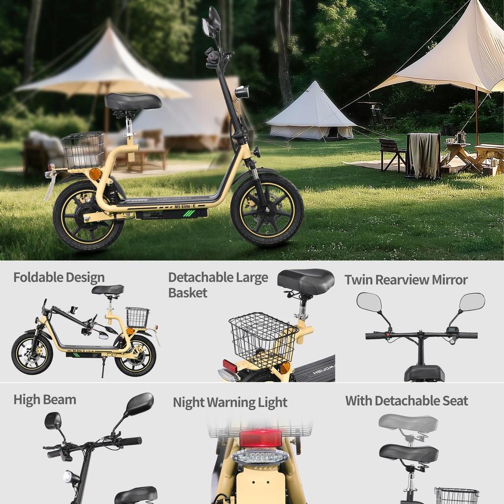 Twofish M5 ELITE-E Elektroroller mit Sitz und Korb EWG-zertifiziert 14" Reifen 500W Motor 48V13Ah Batterie Höchstgeschwindigkeit 40km/h Maximale Reichweite 30km