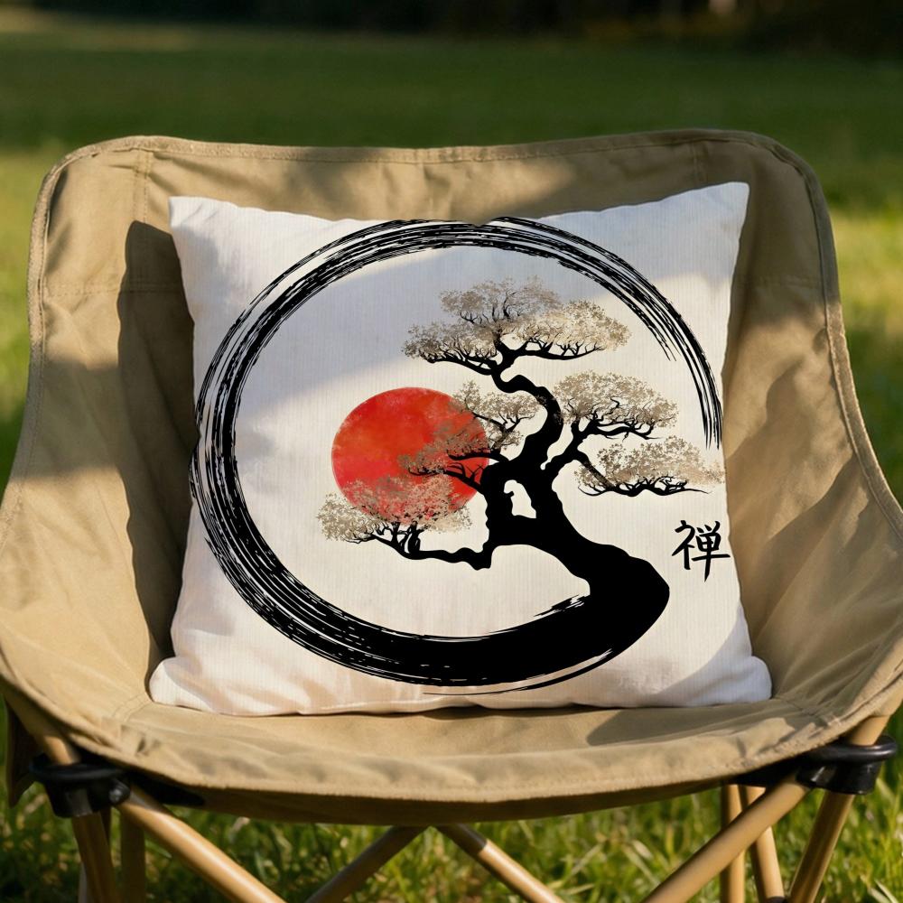 Chinese Ink Painting Style Cushion Cover Soft Reversible  Durable Pillow Cover  MultiScene Use for Home  Car Daily Comfort