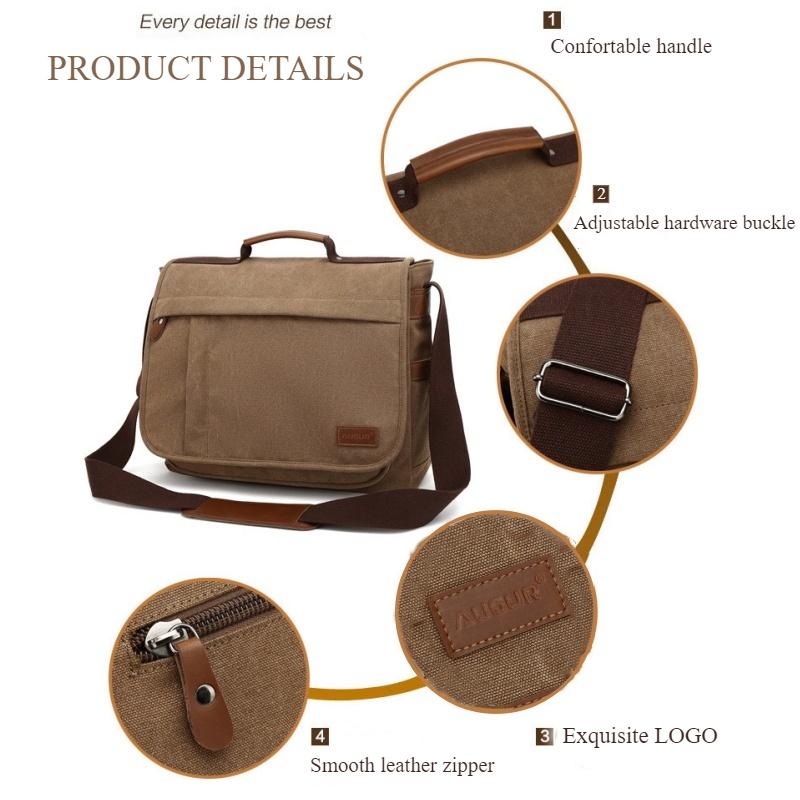 AUGUR Geantă clasică pentru bărbați, de culoare solidă, geantă retro din pânză de afaceri, care poate pune laptopul, geantă practică multifuncțională cu orificiu pentru căști
