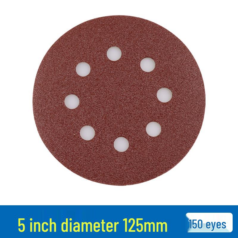 Red Sand Flocking 5-Inch Self-Adhesive Sandpaper Disc, 6 or 8 Holes, for Dry Grinding and Polishing
