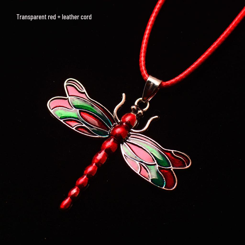 Silver Dragonfly Necklace with Luminous Butterfly - Retro Forest-Inspired