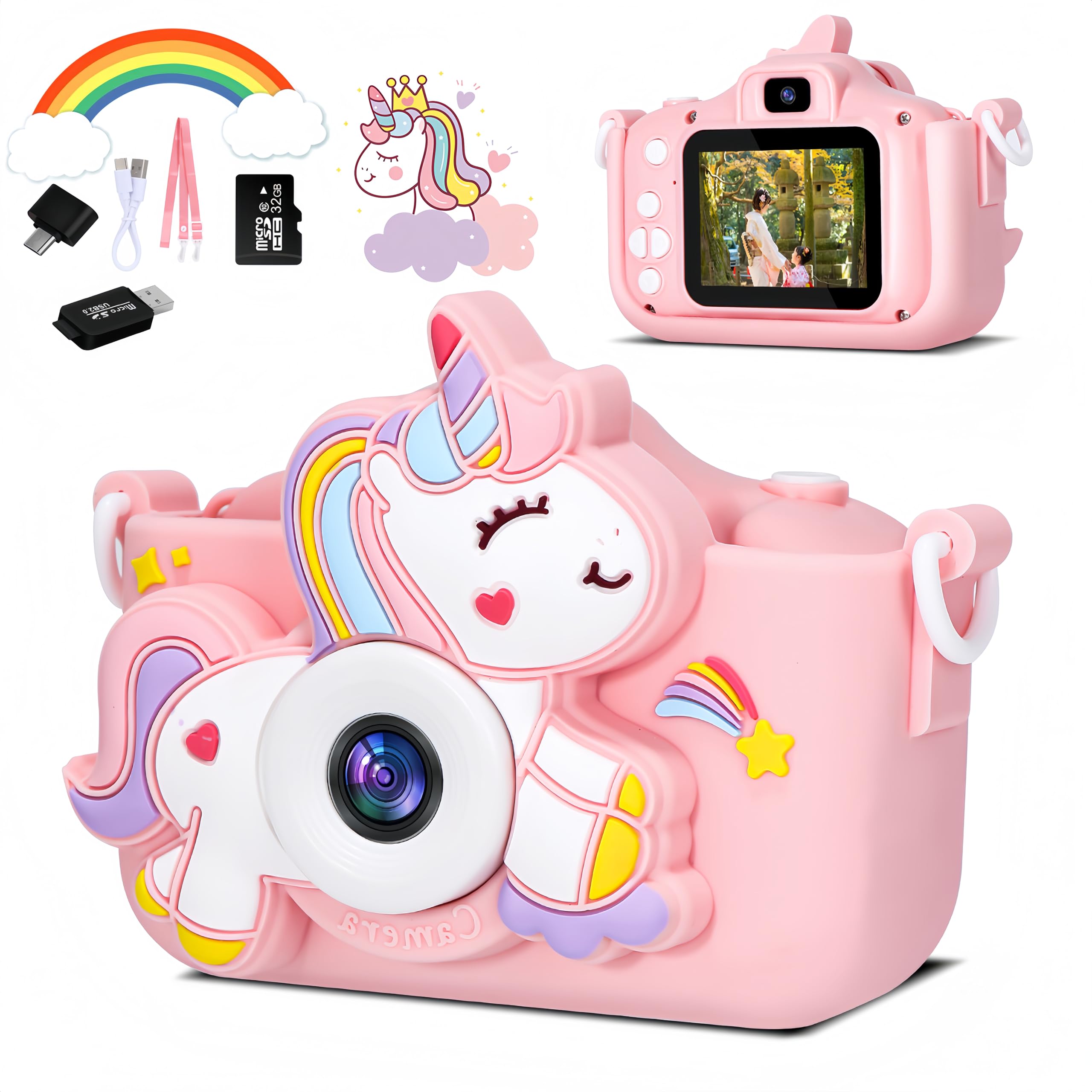 

SWEETY DOLLY Kids Camera for Digital Toy 32GB Memory Smartphone 1080P HD Dual USB Birthday New Gift for Ages Includes Japanese Instruction Manual розовый