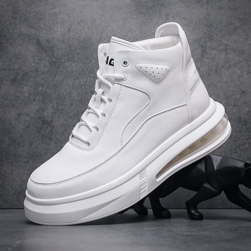 

Мужские осенние белые кроссовки с высоким верхом, синими акцентами и увеличением роста - Дышащие кроссовки на толстой подошве Size 39