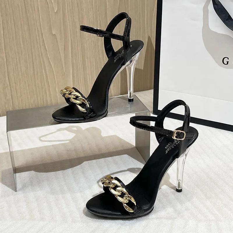 Fashion 11CM transparent metal buckle high-heeled shoes with thick and ultra-high heels and waterproof platform high sandals