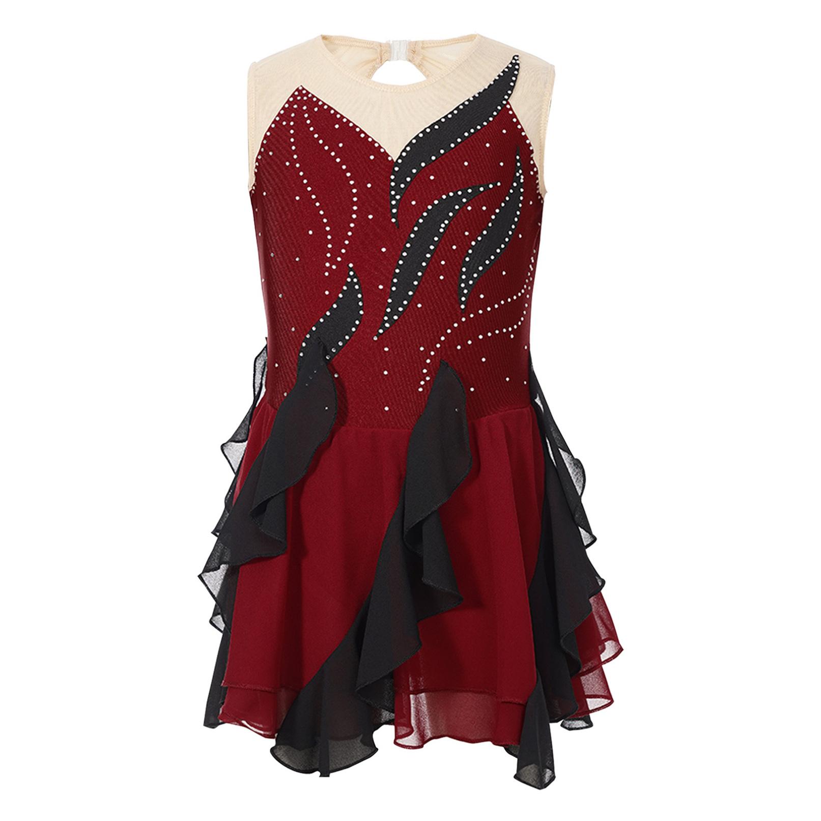 Robe De Danse Sans Manches Pour Fille - Ourlet Irrégulier, Strass, Dos Nu, Taille 6-16 Ans