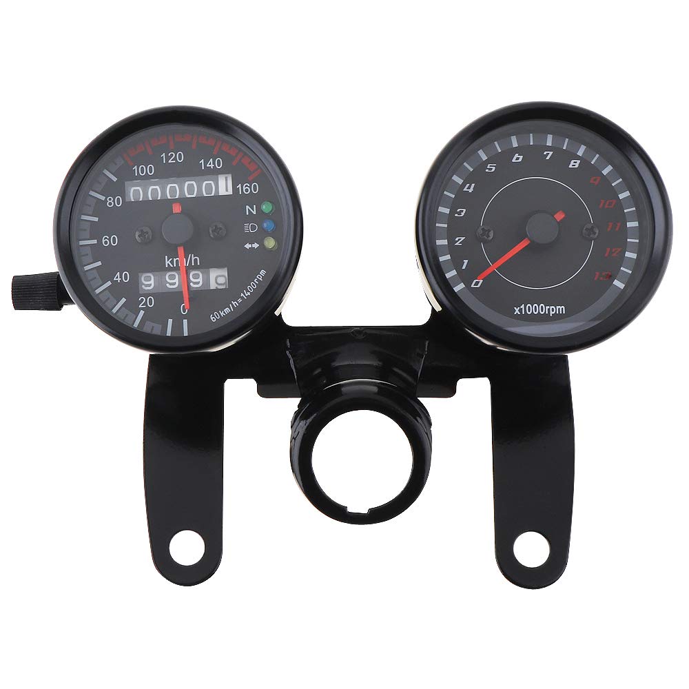 YIBO Universal Motorcycle Speedometer Odometer Gauge 0-160 km/h 13000 RPM LED Backlight Tachometer Set Black Instrument