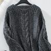 Vintage Loose V-Neck Long Sleeve Solid Color Knitwear Sweater Top Autumn Winter