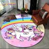 3D Cartoon Unicorn Animal Round Area Rug,Circle Carpet Rug for Living Room Children's Bedroom Sofa Decor,Kid Non-slip Floor Mat