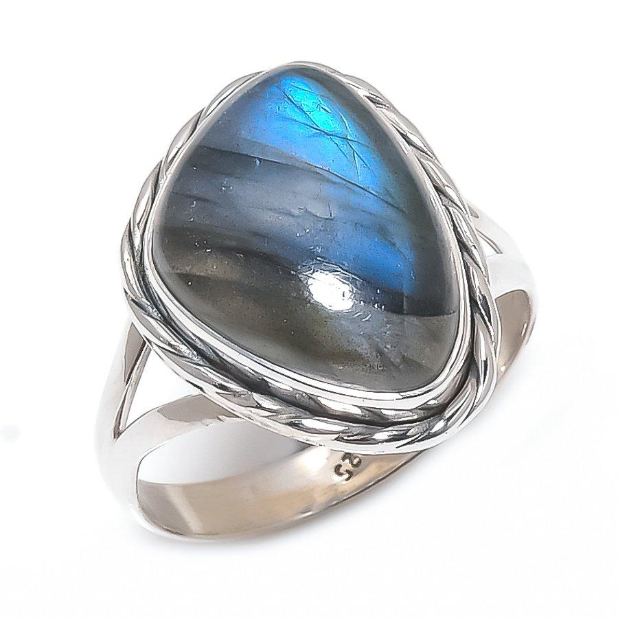 Natural Labradorite Gemstone Handmade 925 Solid Silver Jewelry Ring Size 10 L1f54