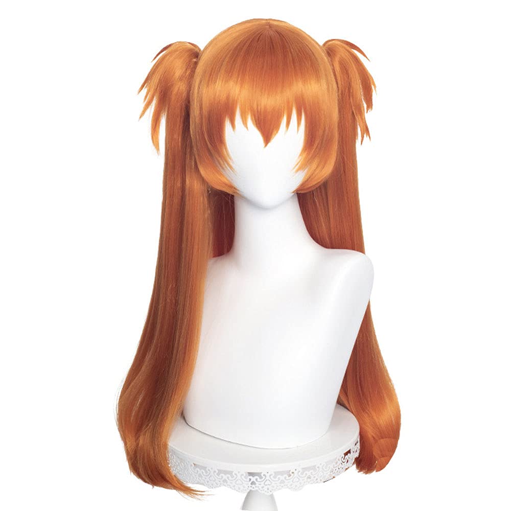 Orange heat-resistant cosplay wig with net and two buns