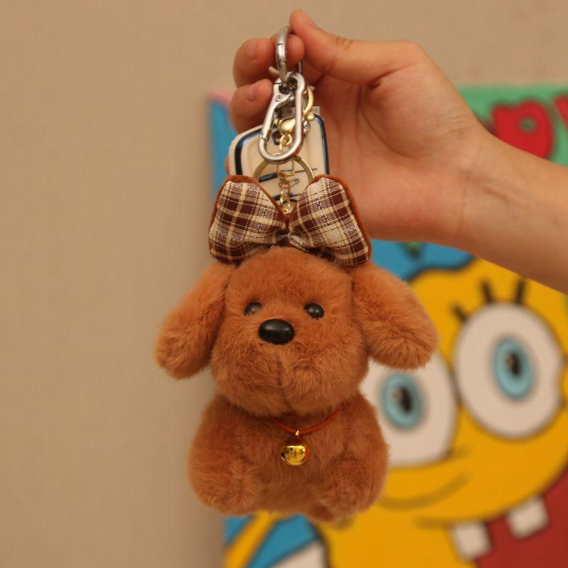 Cute Bow Dog Plush Toys Cartoon Kawaii New Bag Pendants Bell Dog Dolls as Birthday and Festival Gifts for Children