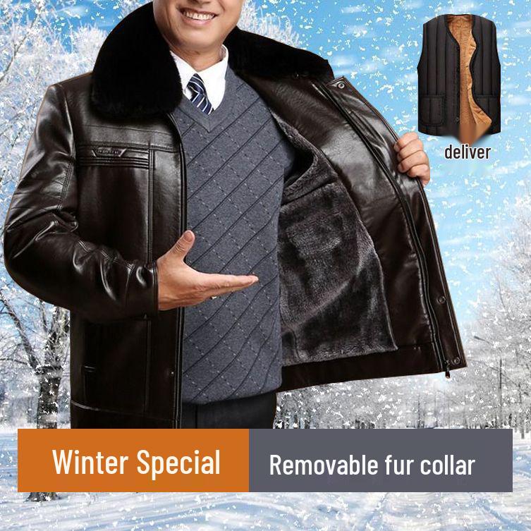 Men's Warm Leather Jacket for Middle-aged & Elderly 