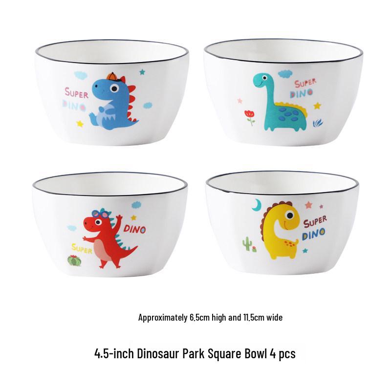 Cartoon Ceramic Rice and Soup Bowls - Creative Square Tableware Set